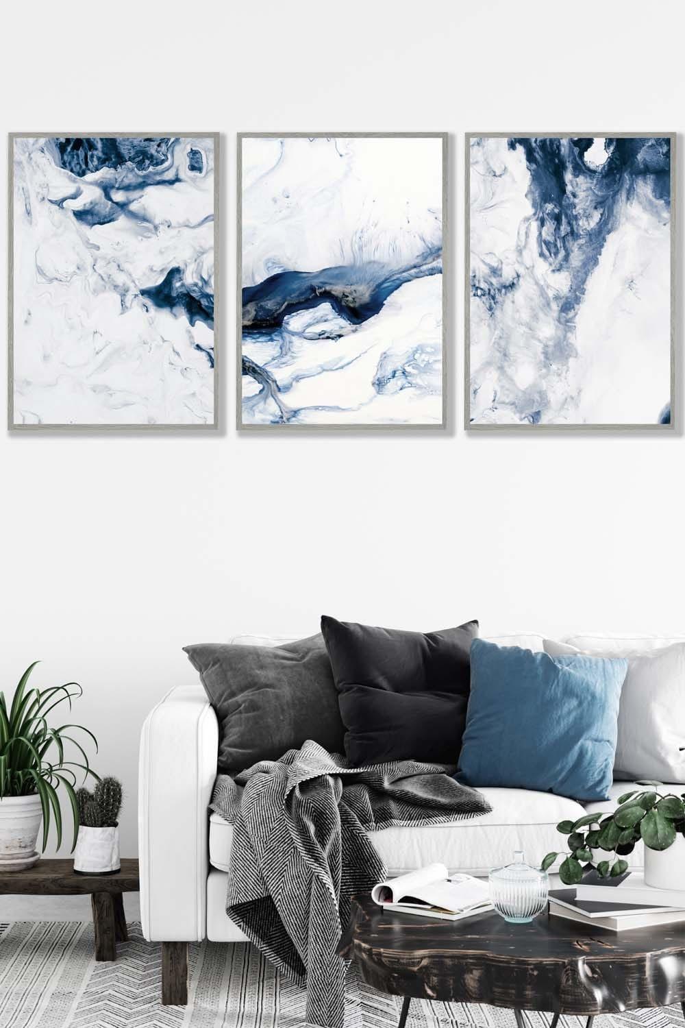 Navy Blue Abstract Ocean Waves Framed Wall Art - Large
